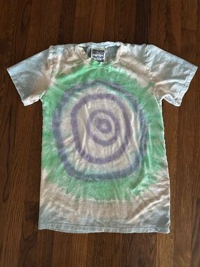 Jungmaven White Tee with Green & Purple Spiral Tie Dye - Size Small